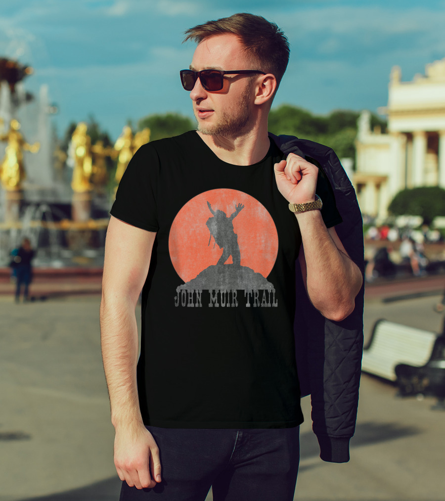 John Muir Trail Classic Hikers Silhouette With Backpack And Sunset T-Shirt