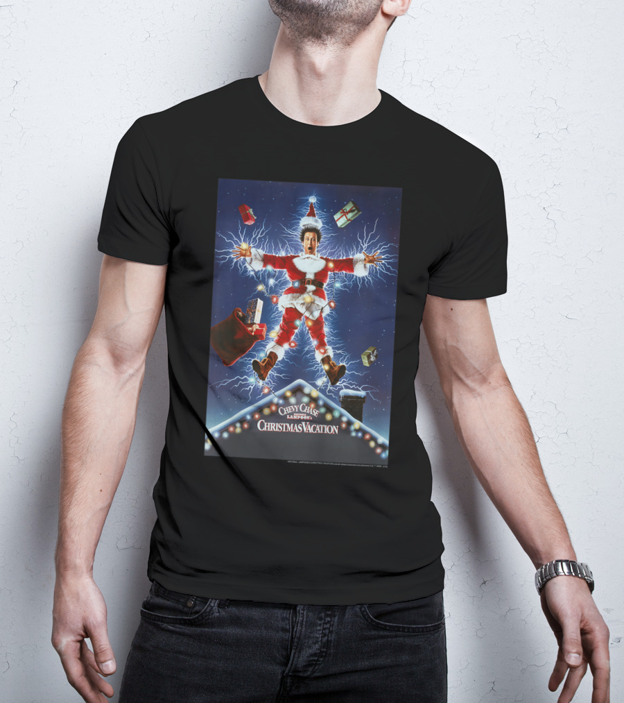 Chevy Chase Kids National Lampoon's Christmas Vacation Santa With Presents And Lights Explosion T-Shirt
