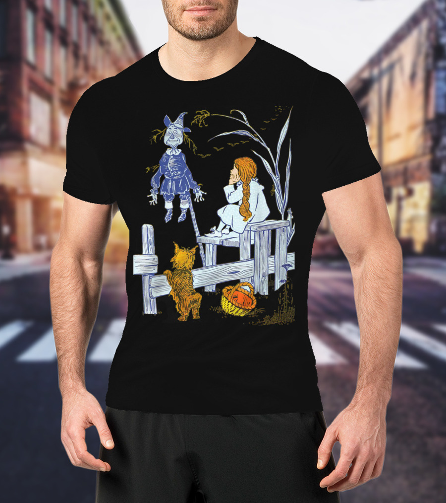 Land Of Oz Classic Scarecrow With Toto And Wizard Themes T-Shirt