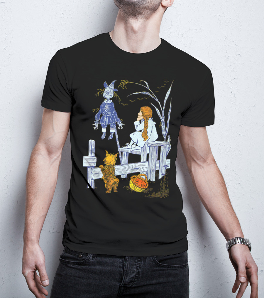 Land Of Oz Classic Scarecrow With Toto And Wizard Themes T-Shirt