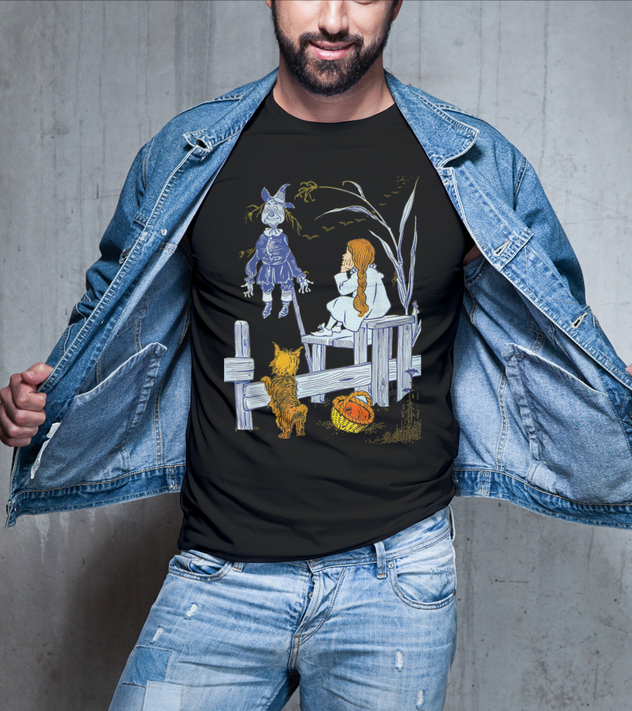 Land Of Oz Classic Scarecrow With Toto And Wizard Themes T-Shirt
