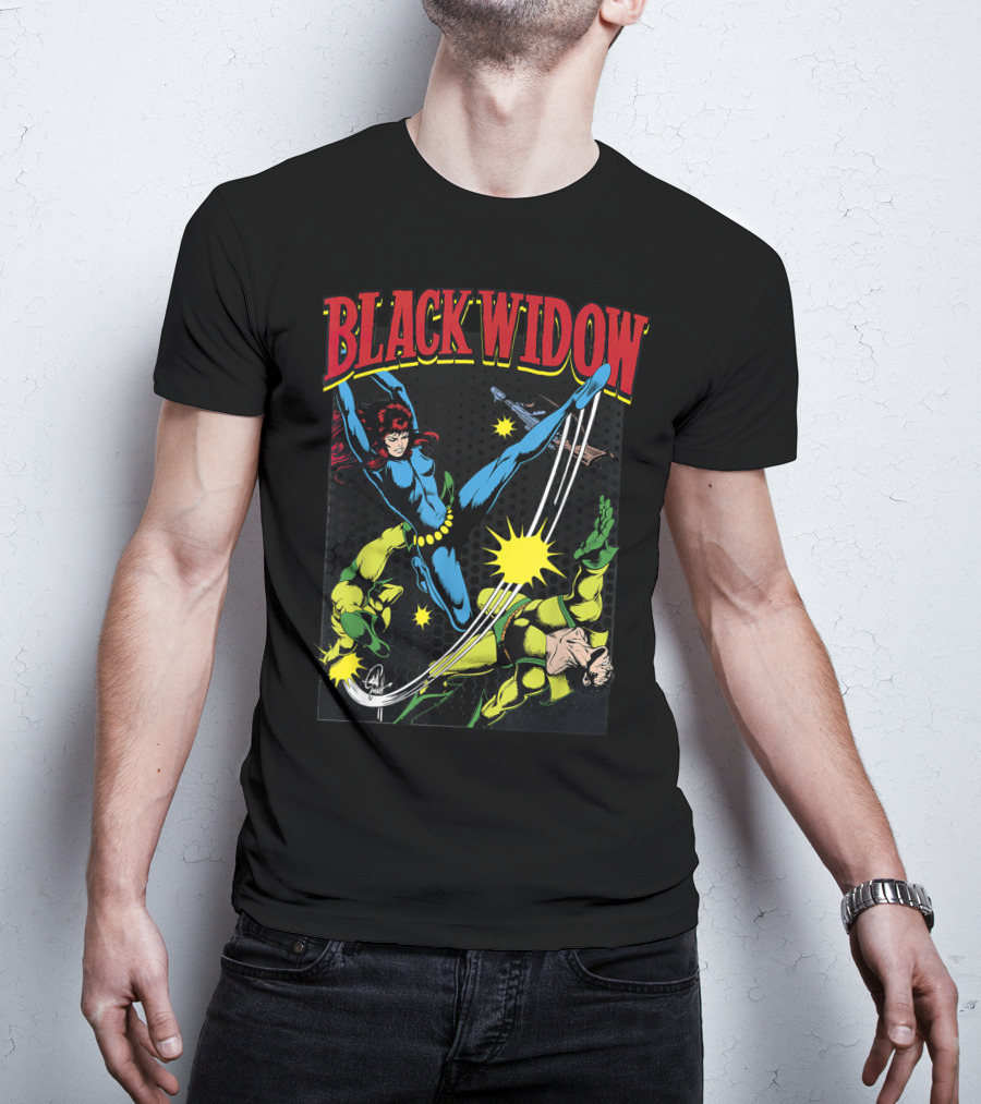 Marvel Black Widow Classic Comic Action Scene T-Shirt