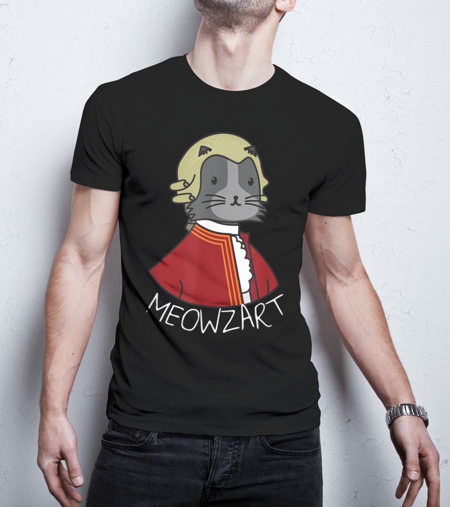 Meowzart Funny Cat Classic Music Mozart With Red Coat And Wig T-Shirt