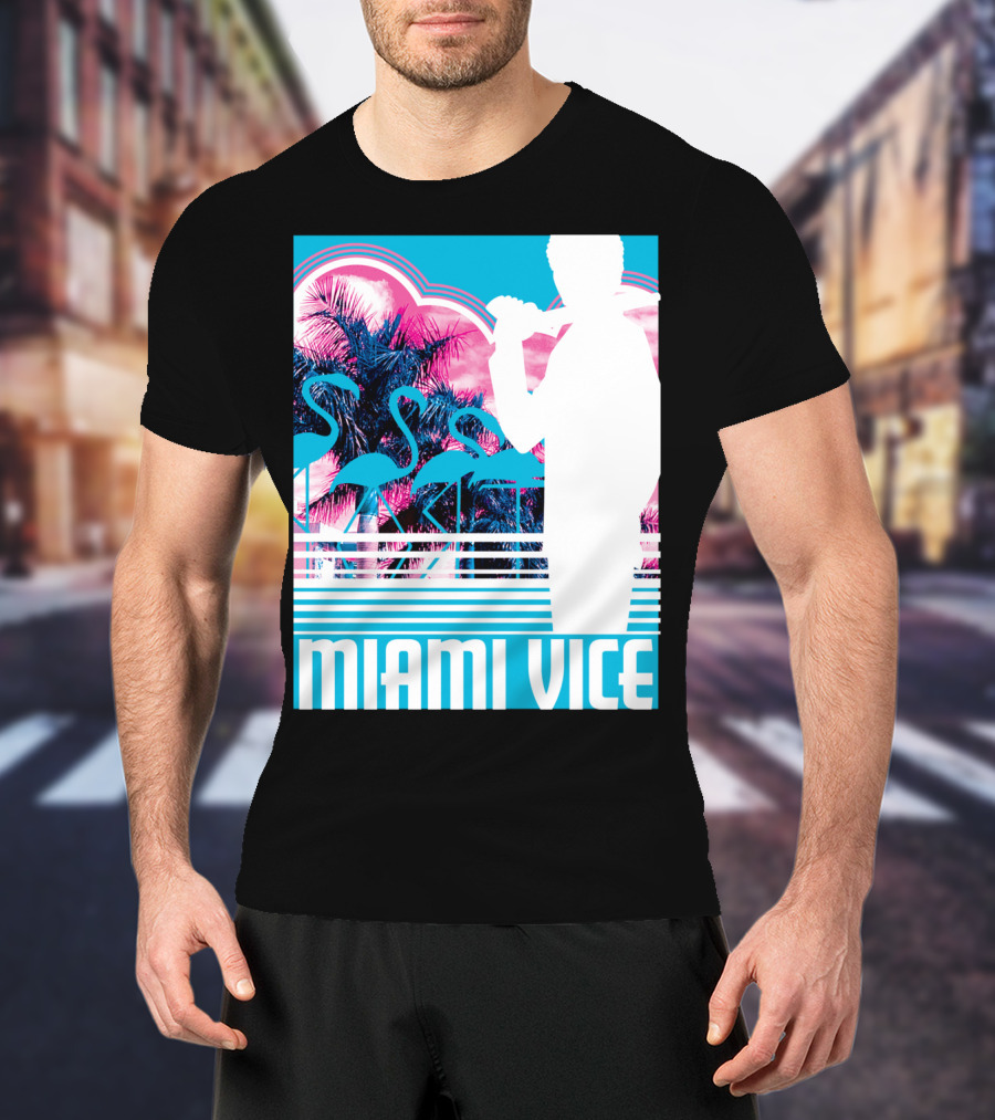 Miami Vice Neon Flamingo Silhouette Tropical T-Shirt