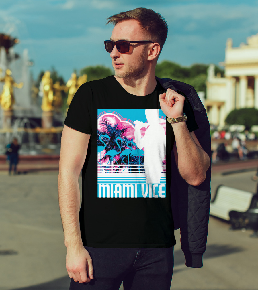 Miami Vice Neon Flamingo Silhouette Tropical T-Shirt