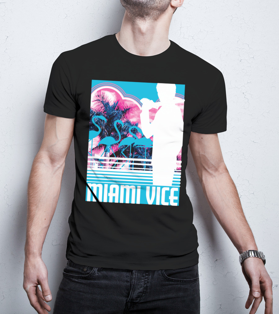 Miami Vice Neon Flamingo Silhouette Tropical T-Shirt