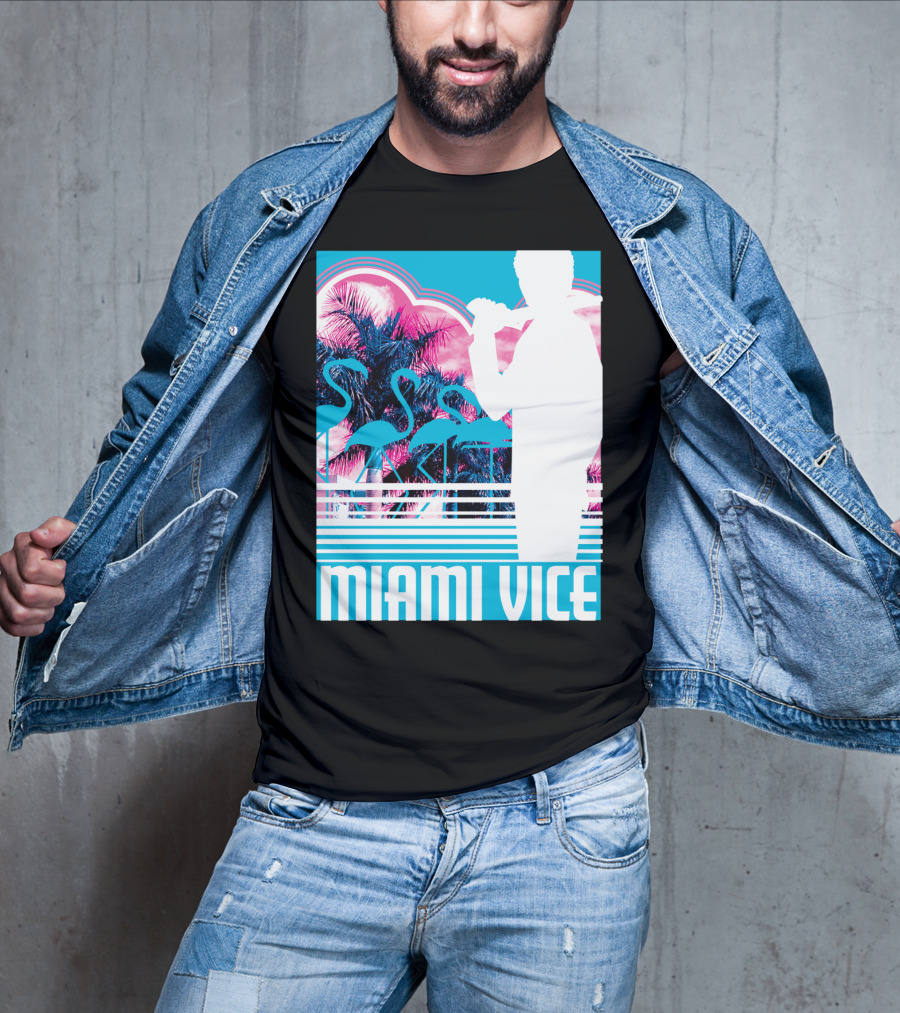 Miami Vice Neon Flamingo Silhouette Tropical T-Shirt