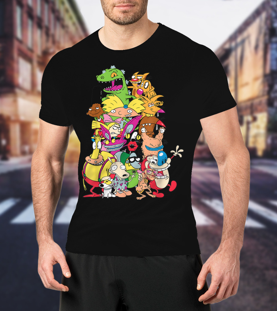 Nickelodeon 90s Rugrats Hey Arnold Rocko Ren Stimpy Cartoon Characters T-Shirt