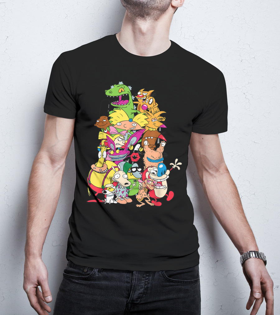 Nickelodeon 90s Rugrats Hey Arnold Rocko Ren Stimpy Cartoon Characters T-Shirt