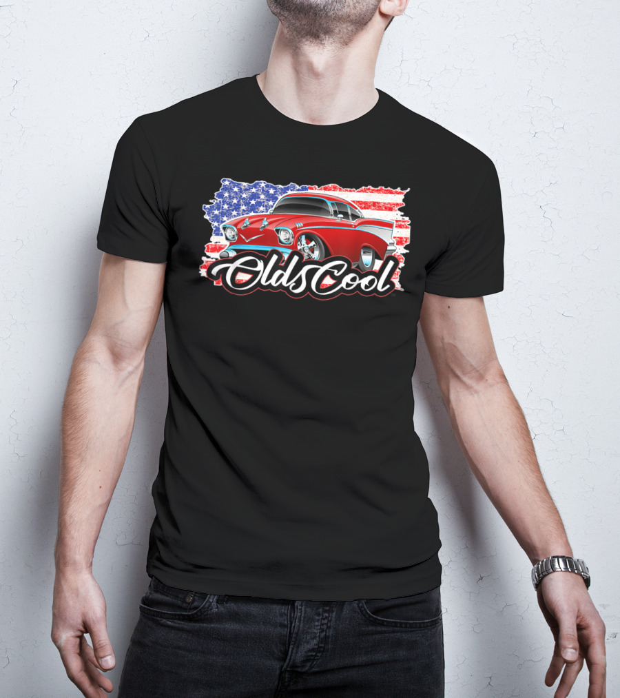 Olds Cool Classic Car 1957 American Flag Graphics T-Shirt