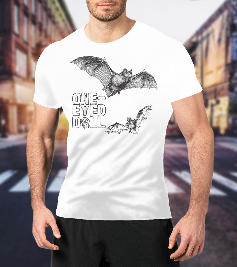 One-Eyed Doll Bats Classicfit Black Tee With Illustrated Flying Bats T-Shirt