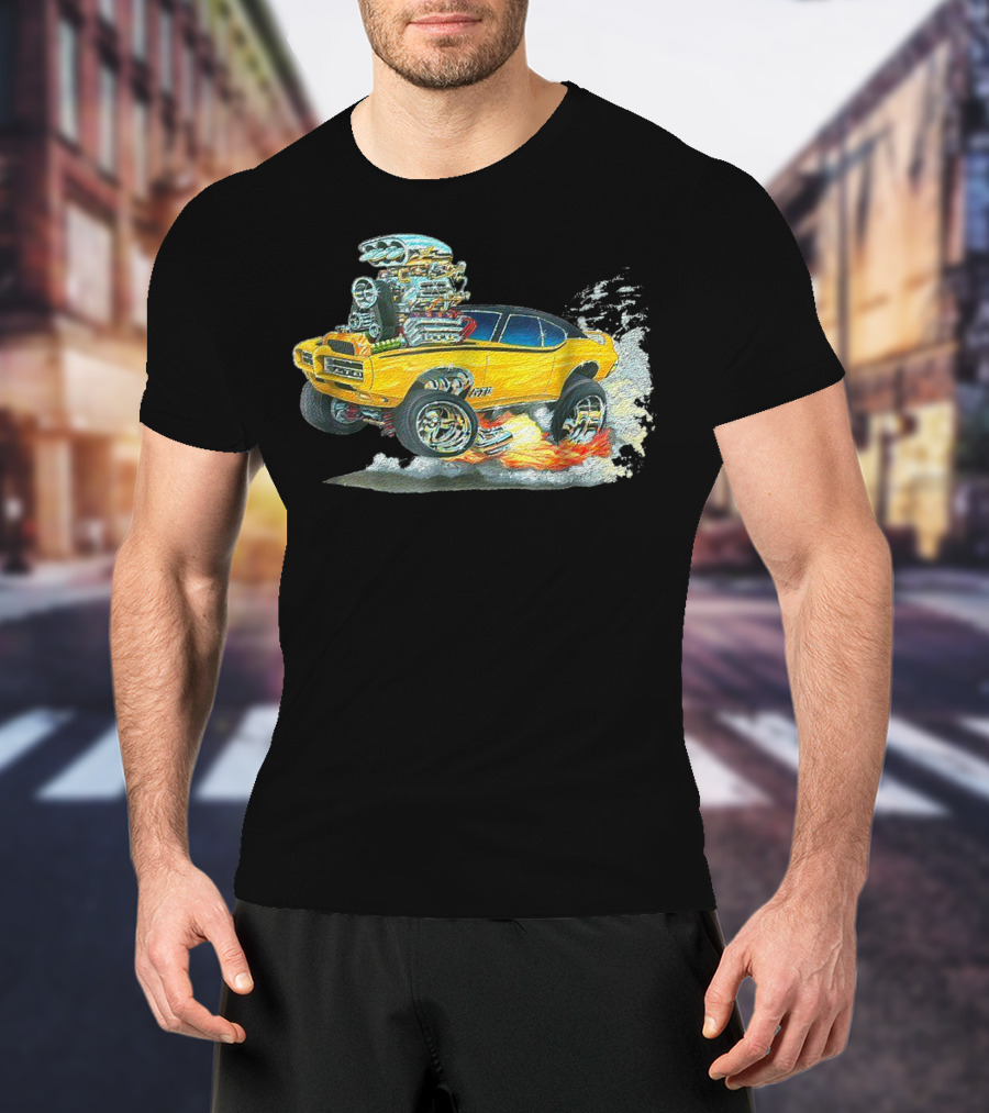 Retro Classic Hot Rod 70s American Muscle Car Flames And Smoke T-Shirt