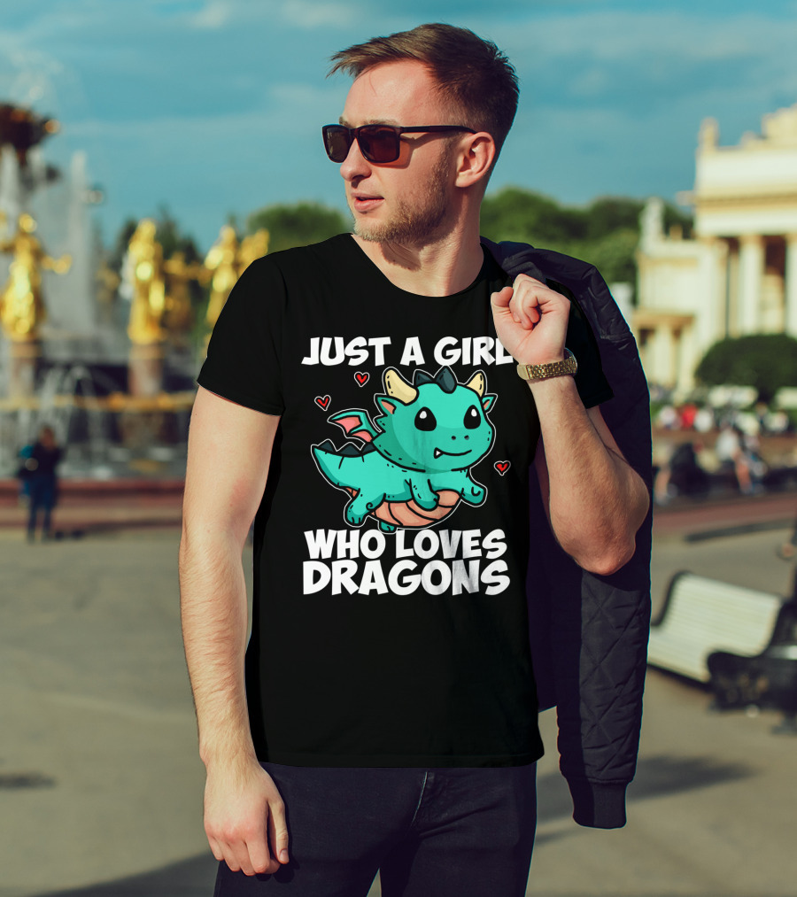 Just A Girl Who Loves Dragons Cute Dragon Hearts T-Shirt