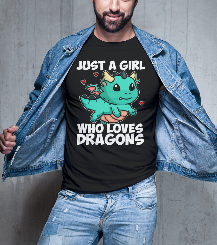 Just A Girl Who Loves Dragons Cute Dragon Hearts T-Shirt