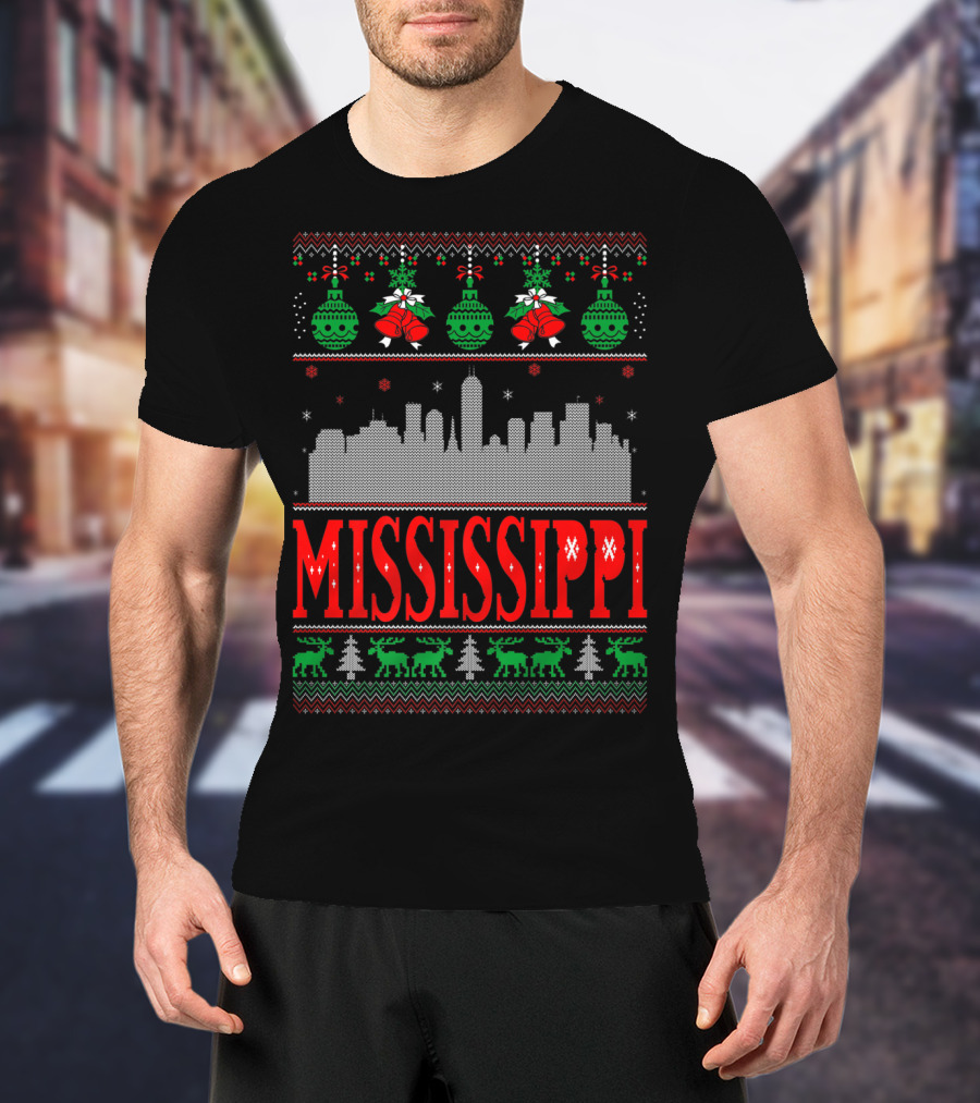 Mississippi Christmas Skyline Ugly T-Shirt