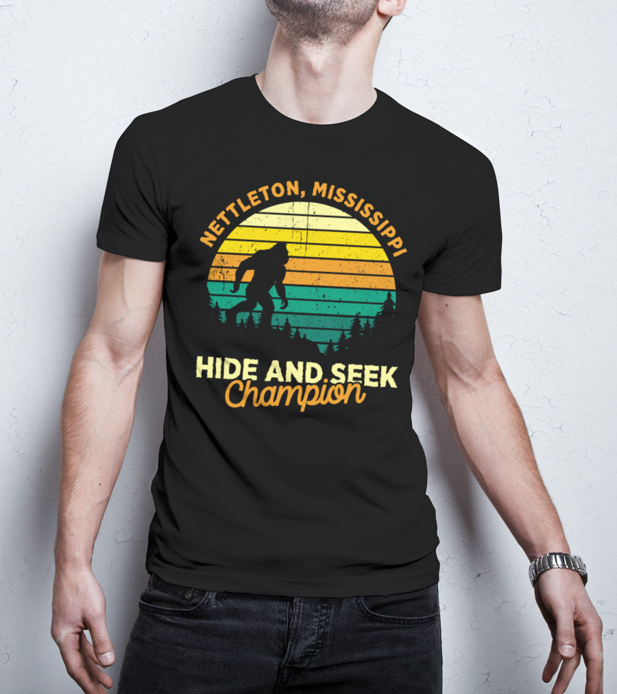 Nettleton Mississippi Bigfoot Hide And Seek Champion Retro T-Shirt