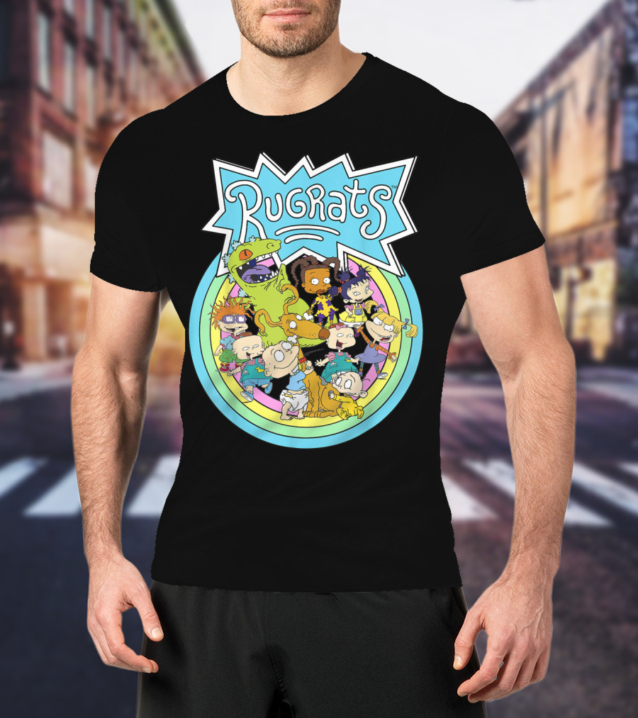 Rugrats Group Colorful Characters In Rainbow Circles T-Shirt