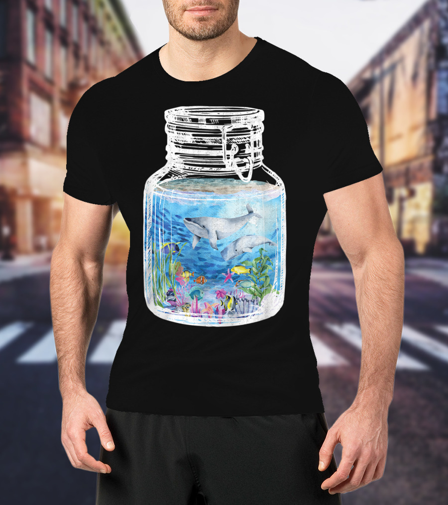 Underwater Terrarium Ocean Fish Whales In Glass Jar T-Shirt