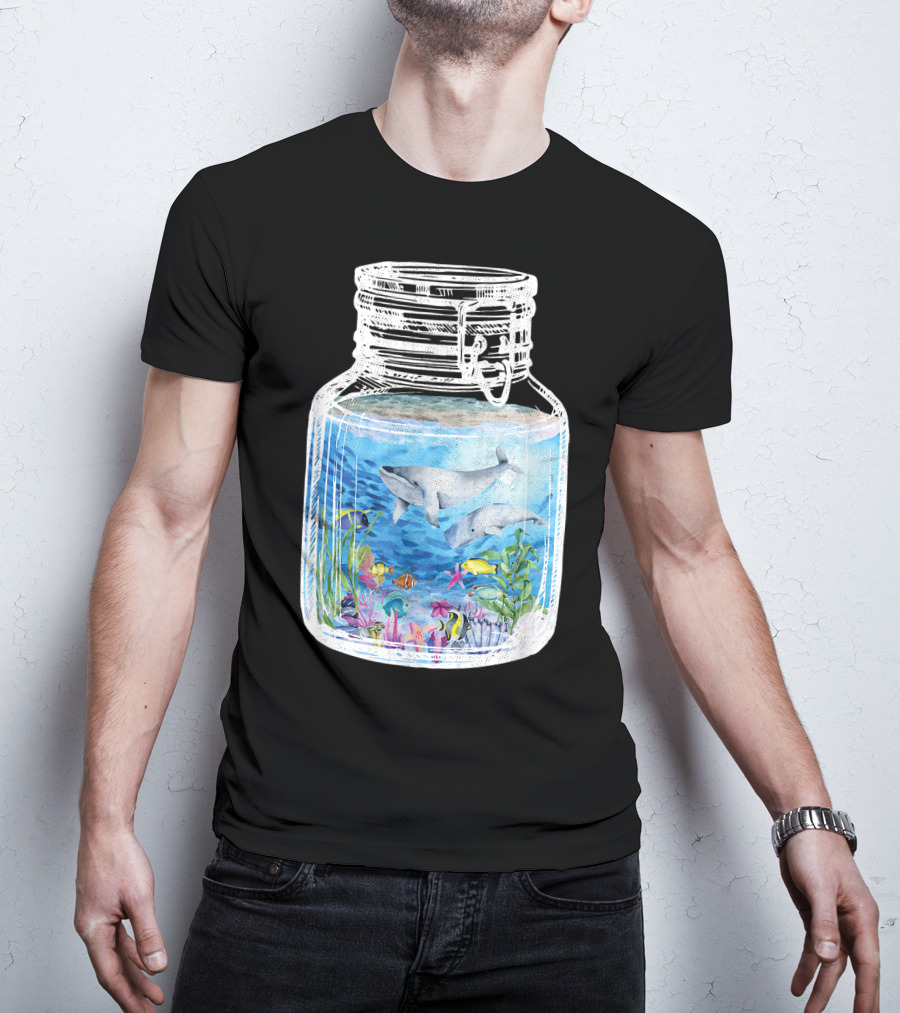 Underwater Terrarium Ocean Fish Whales In Glass Jar T-Shirt