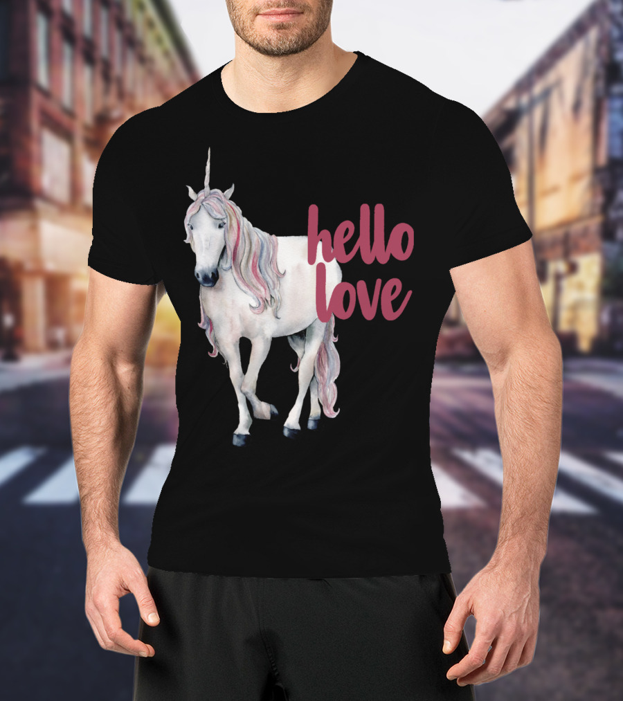 Hello Love Unicorn Funny Magical Animal T-Shirt