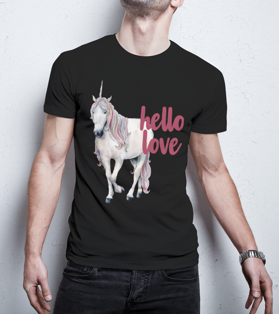Hello Love Unicorn Funny Magical Animal T-Shirt