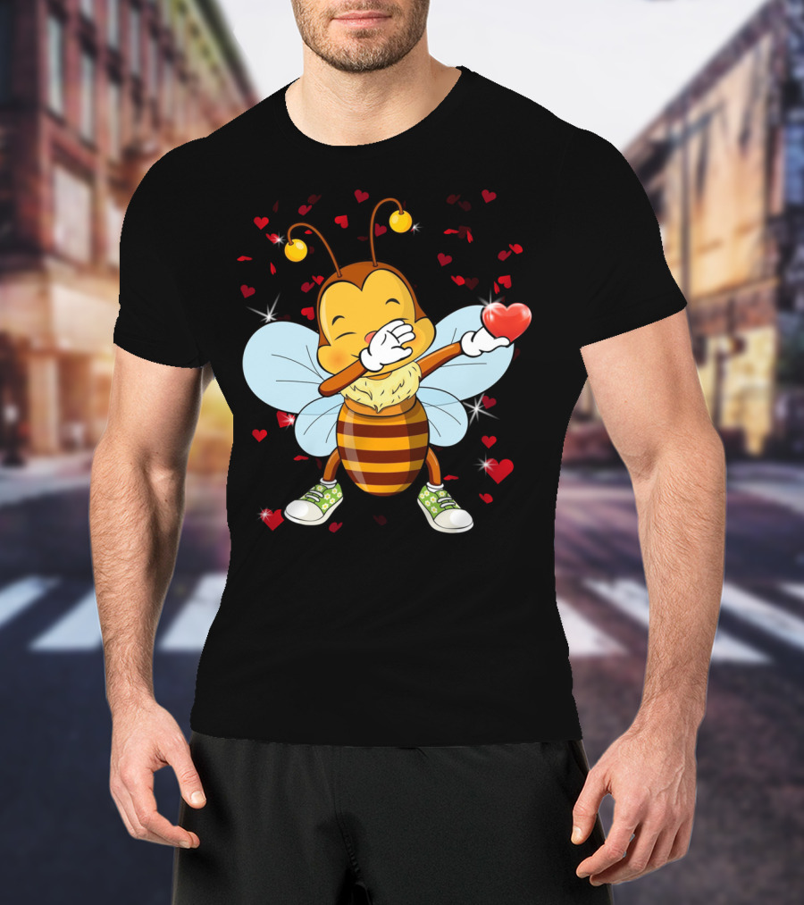 Valentine Girls Cute Dabbing Bee Heart Dabs With Love And Hearts T-Shirt