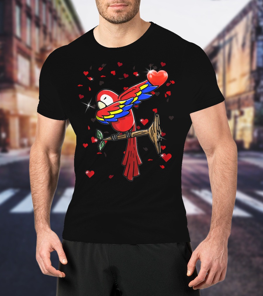 Valentine Girls Dabbing Parrot Red Heart Love T-Shirt