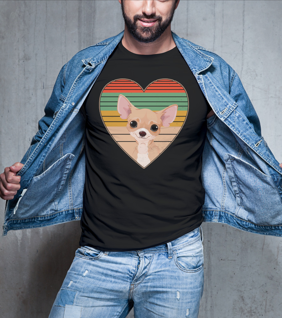 Vintage Chihuahua Heart Striped Retro Heart-Shaped T-Shirt