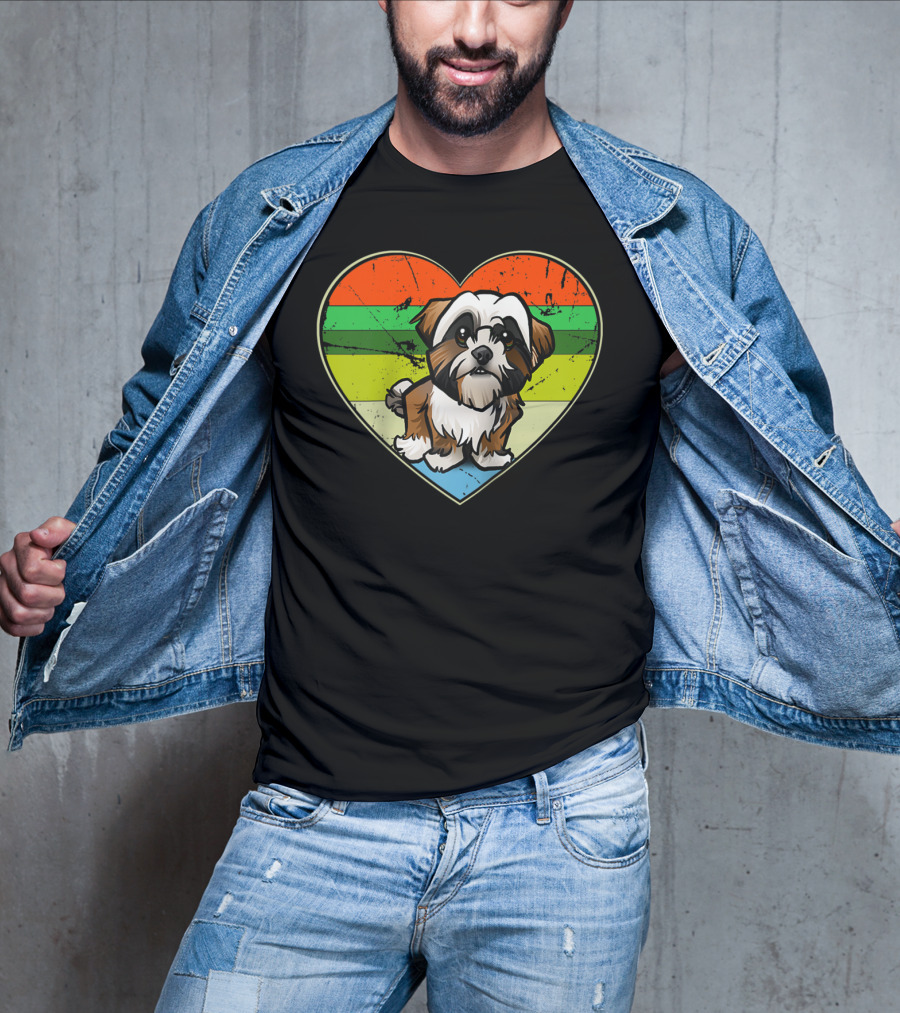Vintage Heart Rainbow Shih Tzu Dog Valentine T-Shirt
