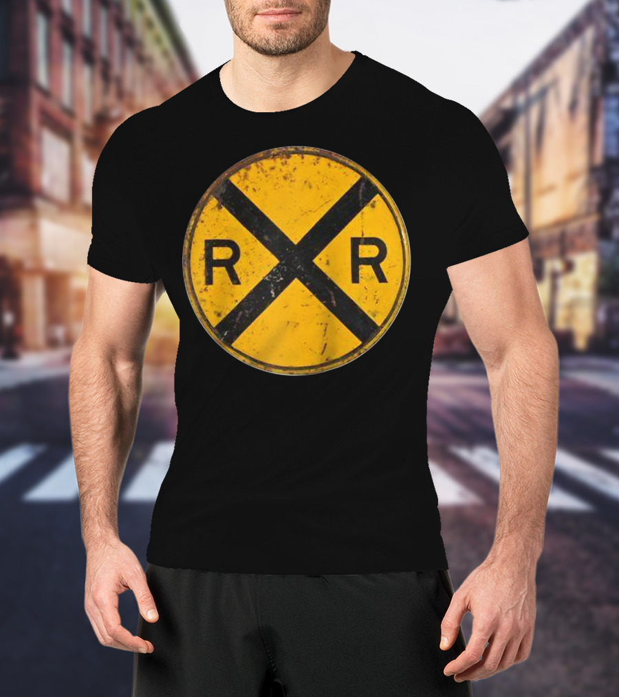 Vintage Railroad Crossing Sign RR Engineer Worker T-Shirt