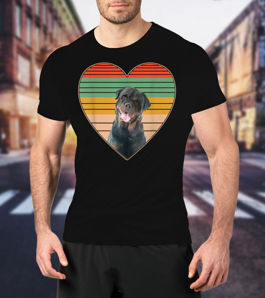 Vintage Rottweiler Heart Retro Stripes T-Shirt