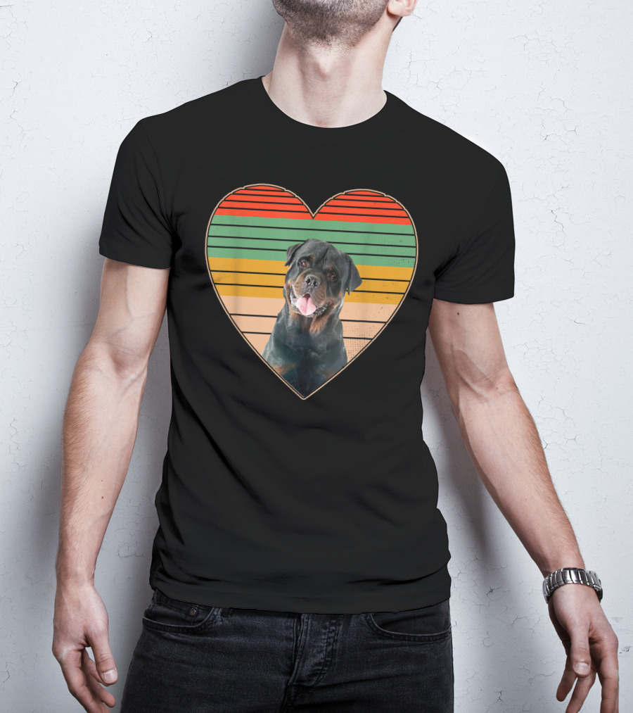 Vintage Rottweiler Heart Retro Stripes T-Shirt