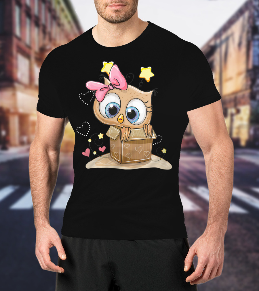 Sweet Little Owl Bird With Hearts And Stars In A Box T-Shirt