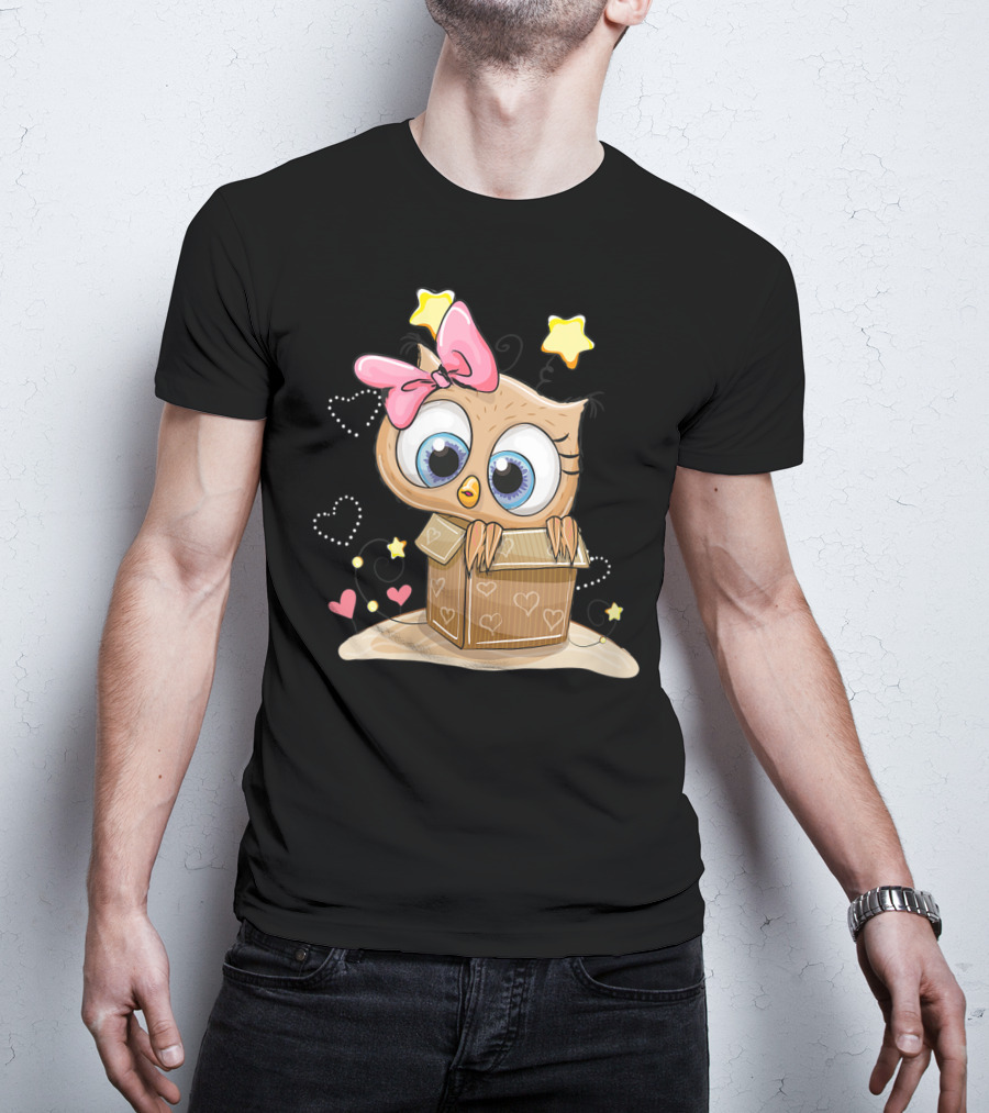 Sweet Little Owl Bird With Hearts And Stars In A Box T-Shirt