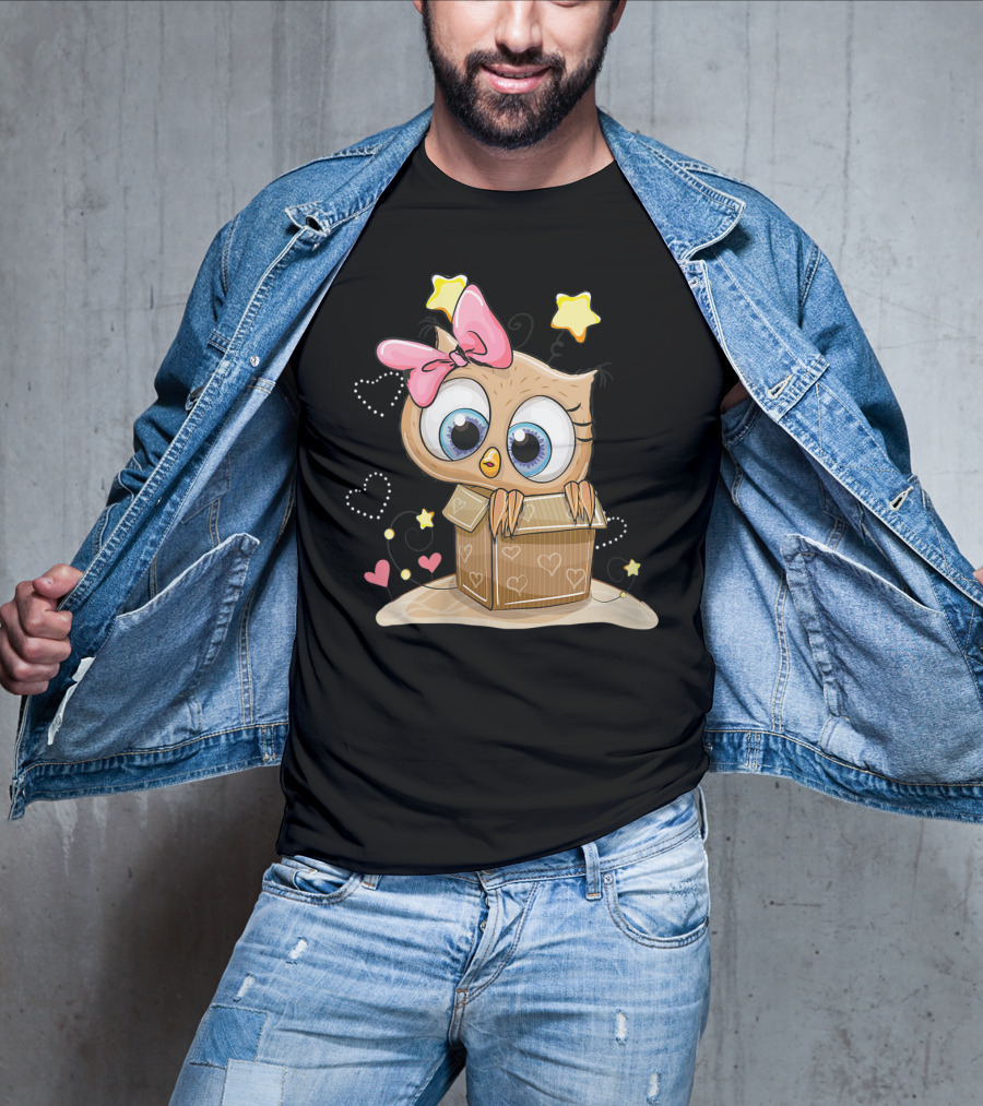 Sweet Little Owl Bird With Hearts And Stars In A Box T-Shirt