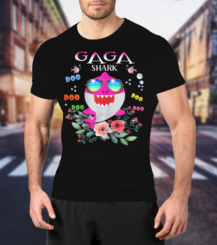 Gaga Shark Doo Doo Doo Floral Sunglasses Fish Bubbles T-Shirt