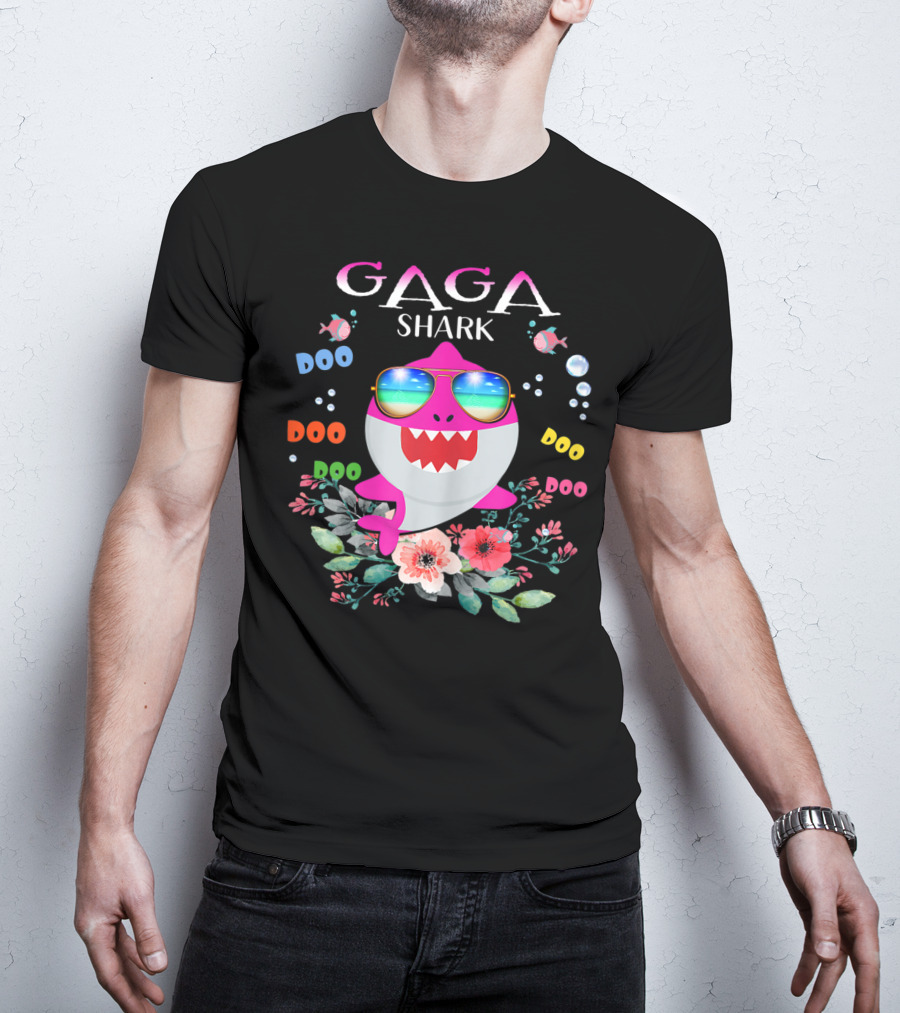 Gaga Shark Doo Doo Doo Floral Sunglasses Fish Bubbles T-Shirt