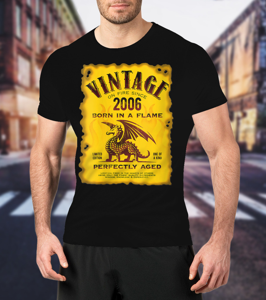 Vintage On Fire Since 2006 Born In A Flame Perfectly Aged One Of A Kind Dragon T-Shirt