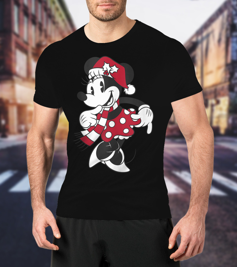 Disney Minnie Mouse Classic Christmas Santa Hat And Scarf T-Shirt