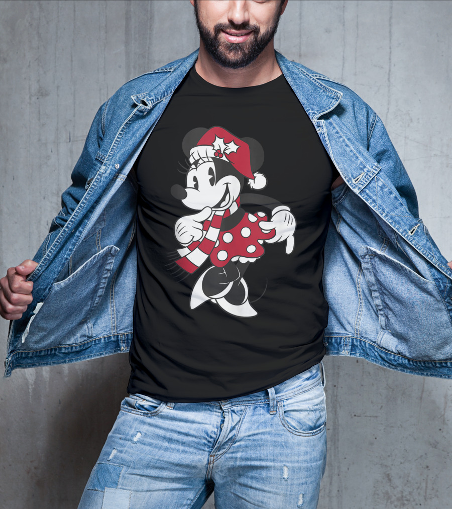 Disney Minnie Mouse Classic Christmas Santa Hat And Scarf T-Shirt