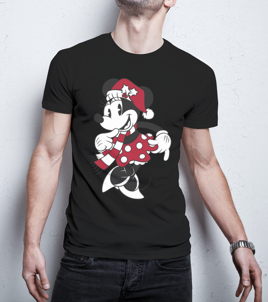 Disney Minnie Mouse Christmas Santa Hat And Scarf T-Shirt