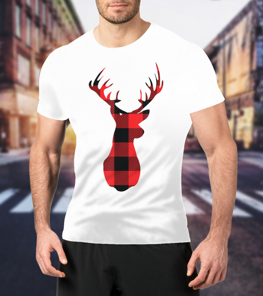 Buffalo Plaid Red Black Christmas Deer T-Shirt
