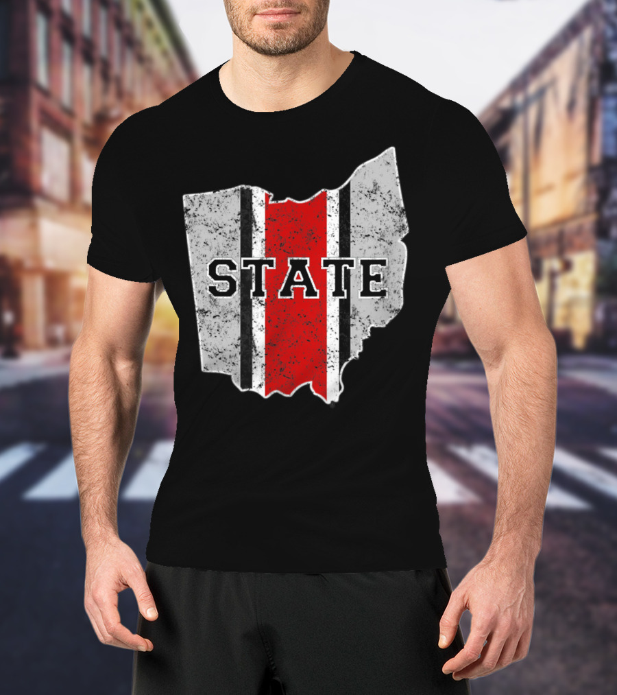 State Outline With Distressed Ohio Stripe T-Shirt