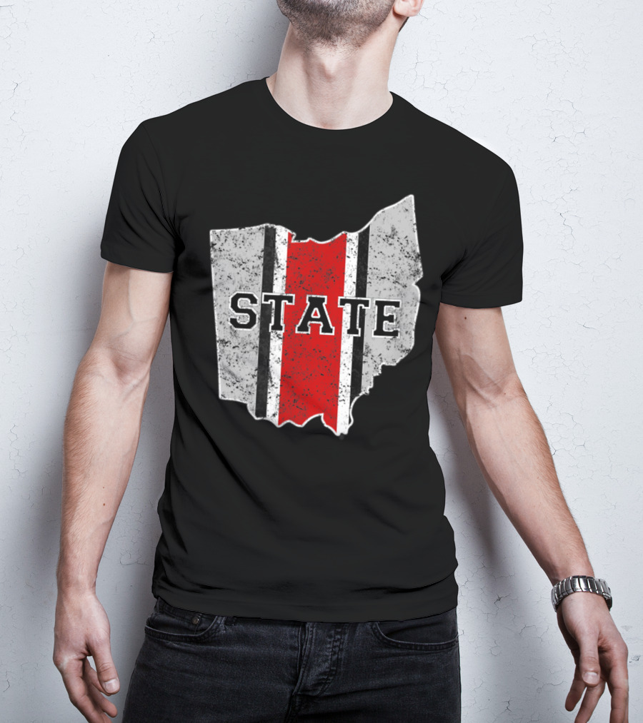State Outline With Distressed Ohio Stripe T-Shirt