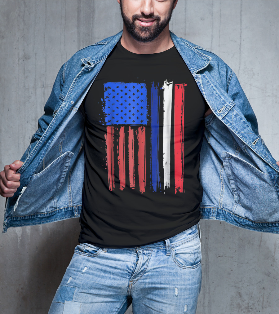 Half French American Flag Classic Patriot Stars And Stripes Paint T-Shirt