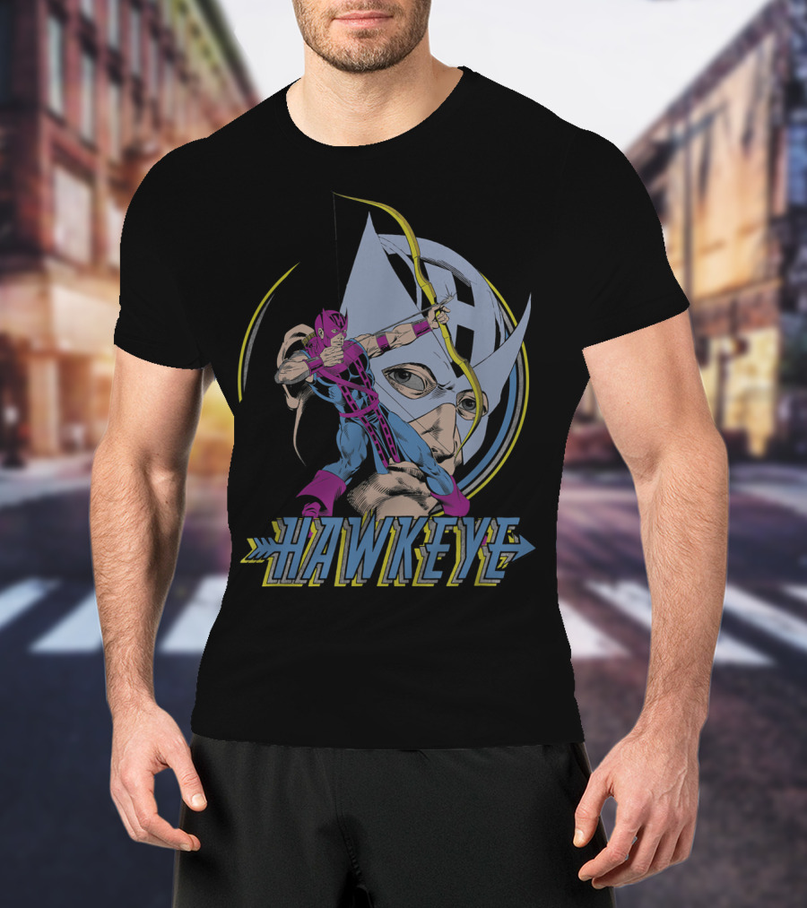 Hawkeye Ready Aim Fire Classic Marvel Archery Action T-Shirt