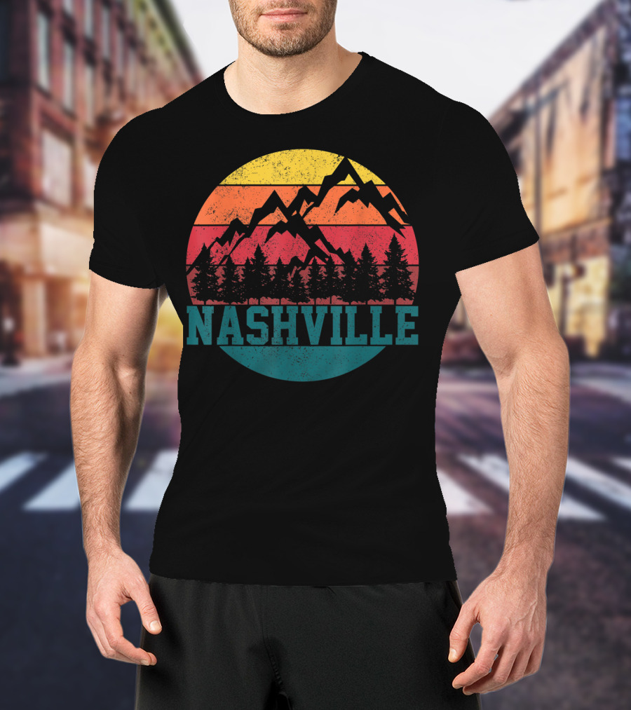 Nashville Vintage Mountains Sunset Forest Tennessee Music T-Shirt