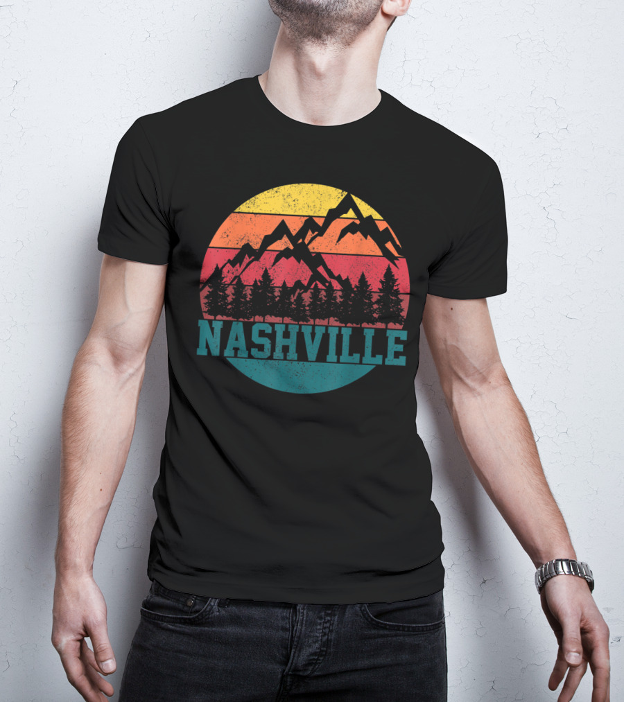Nashville Vintage Mountains Sunset Forest Tennessee Music T-Shirt