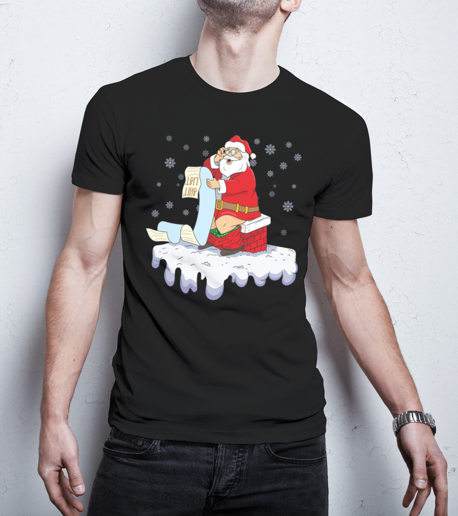 Naughty Santa On The Chimney With Naughty List T-Shirt