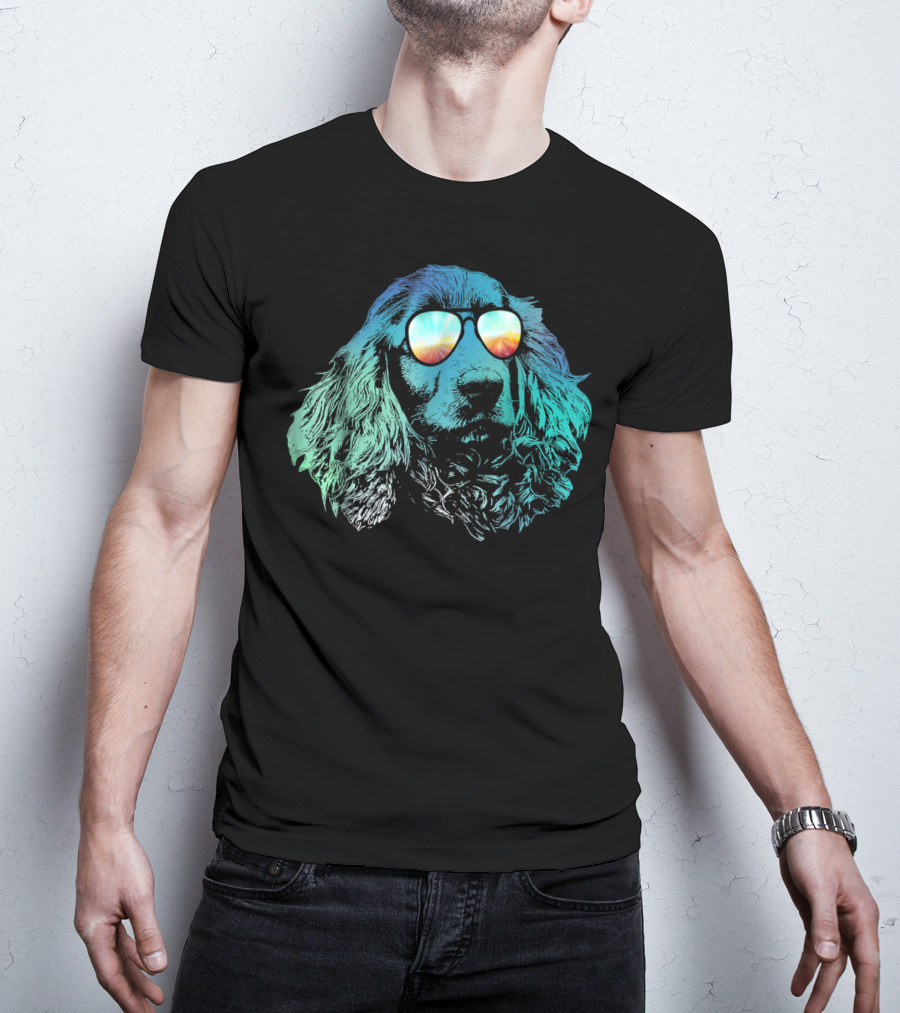 Neon Cocker Spaniel Wearing Vibrant Reflective Sunglasses T-Shirt
